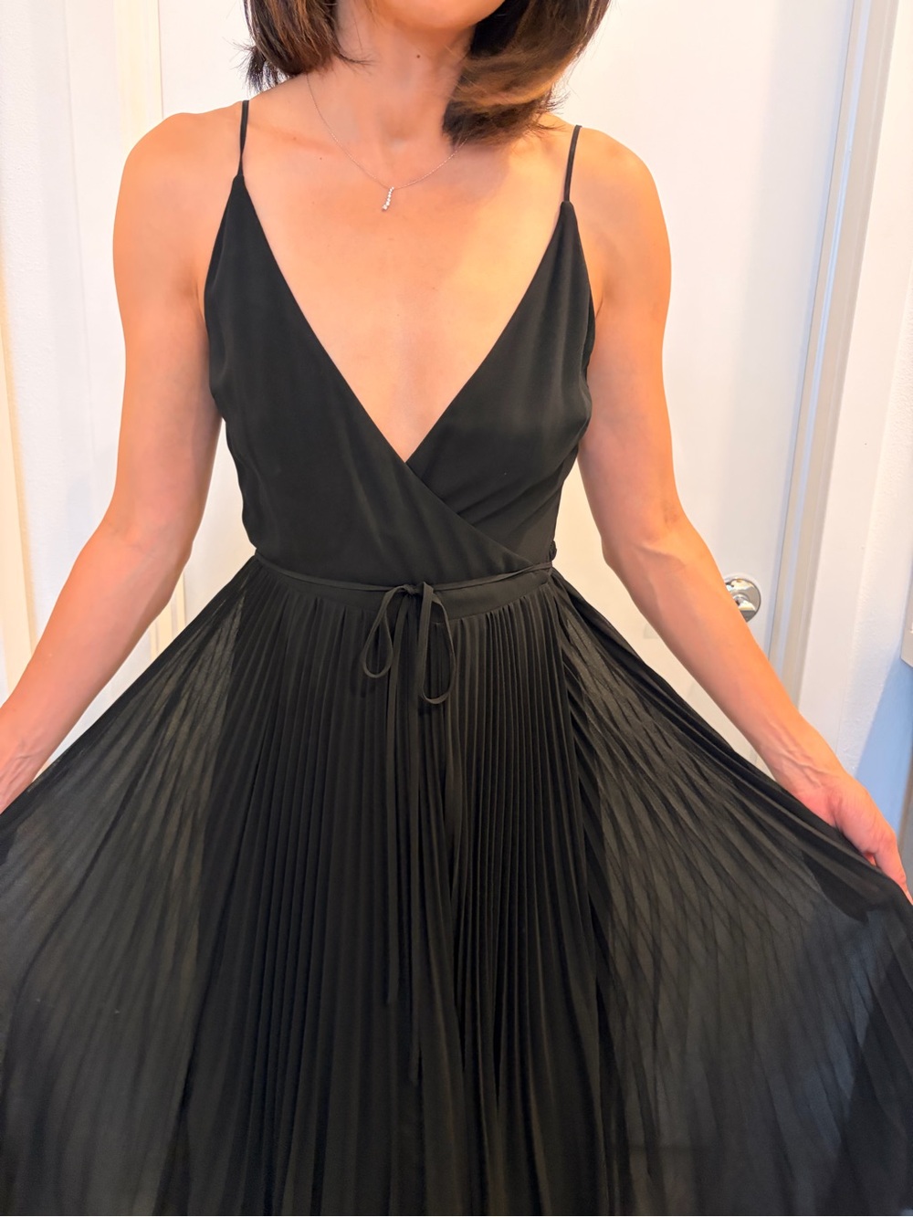 Wilfred Black Pleated Wrap Maxi Dress